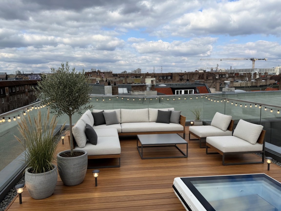 Beispiel-Visualisierung: Flachdach als Terrasse mit Lounge